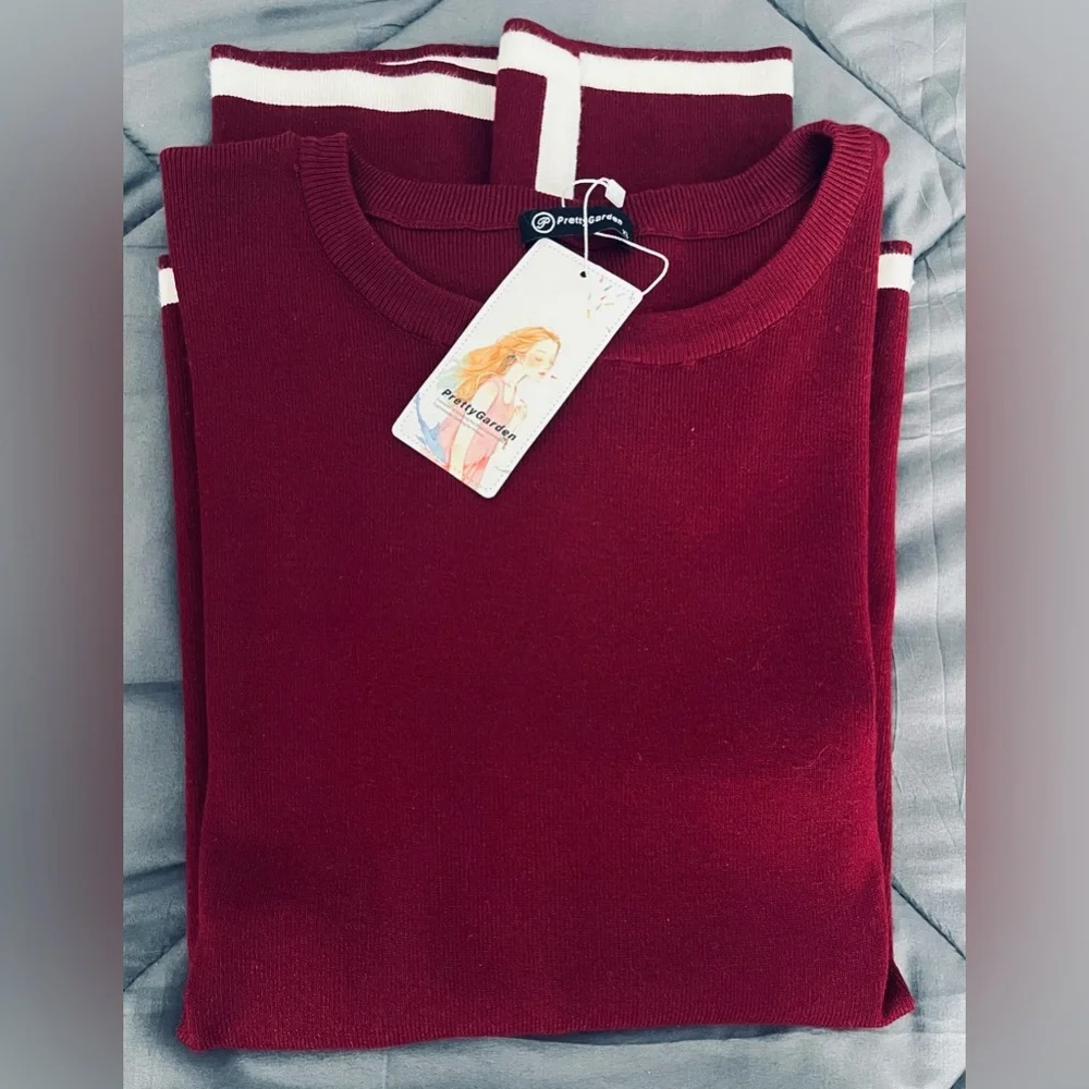 NWT PRETTYGARDEN Women’s 2-piece Wine Red Long-Sleeve Knit Outfit. Size: XL - Picture 6 of 13